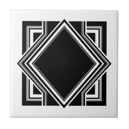 Art Deco White Black Geometric Square Inslag 05 Kakelplatta