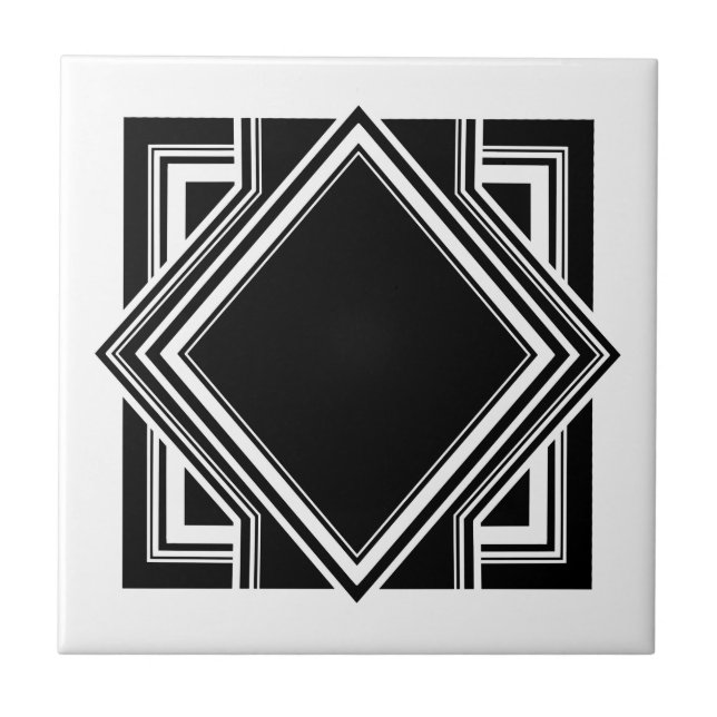 Art Deco White Black Geometric Square Inslag 05 Kakelplatta (Framsidan)
