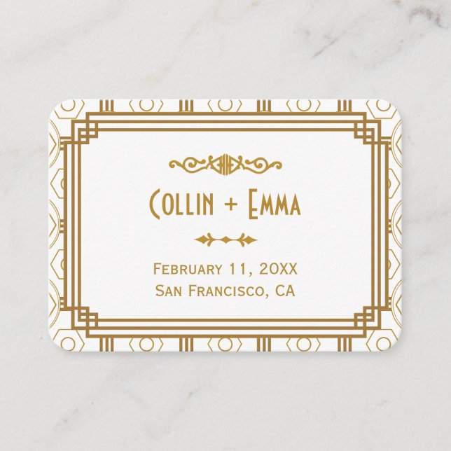 Art Deco White Bröllop-kontokort Placeringskort (Framsida)