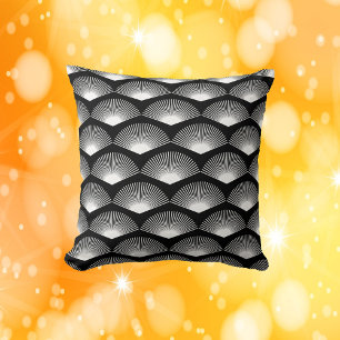 Art Deco White Fläkt Black Mönster Kudde