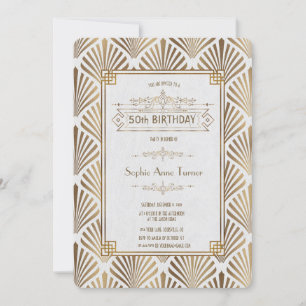 Art Deco White Gatsby 1920-talet, 50:e Födelsedags Inbjudningar