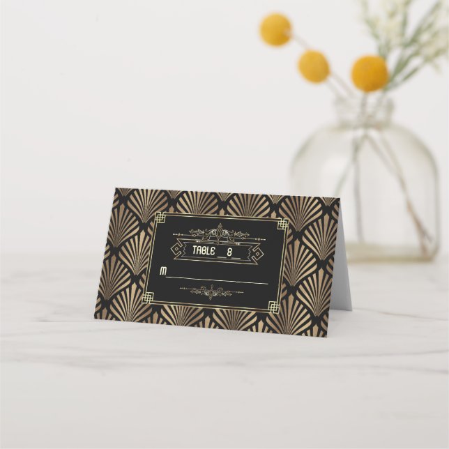 Art Deco White Gatsby 1920-talet Bröllop Bordsnumm Placeringskort (Framsida)