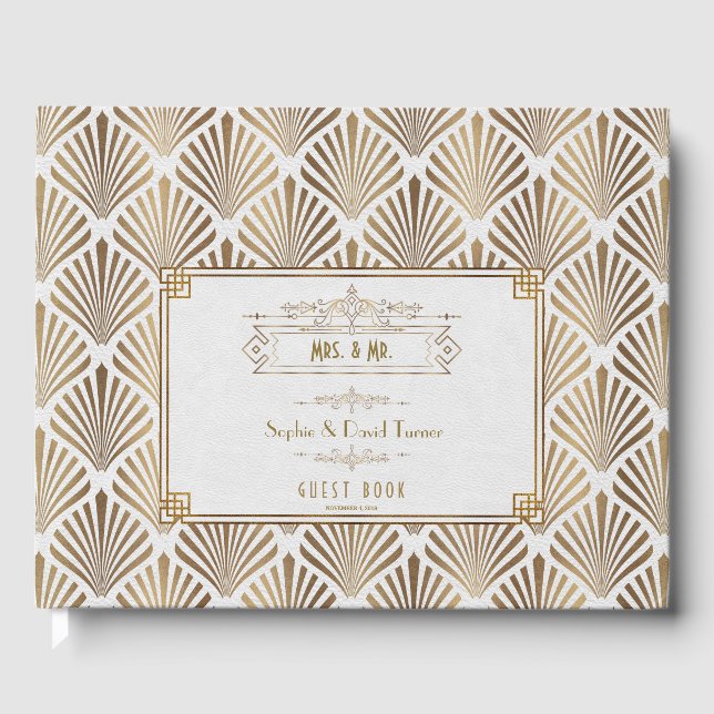 Art Deco White Gatsby 1920-talet Bröllop Gästböcker (Framsida)