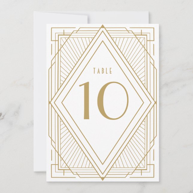 Art Deco White och Guld Bordsnummer Card (Framsida)