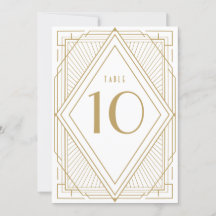 Art Deco White och Guld Bordsnummer Card