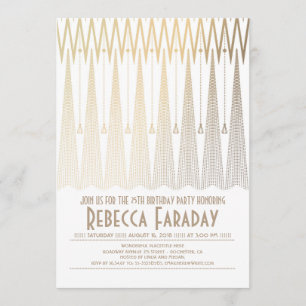 Art Deco White och Guld Gatsby Födelsedagsfest Inbjudningar