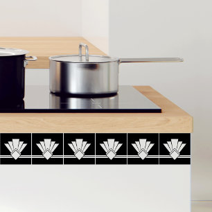 Art Deco White på Black Chic Geometric Gräns 04 Kakelplatta