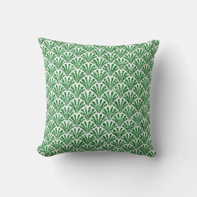 Art Deco WhiteGreen Tropical Seashells Scales Kudde (Framsida)