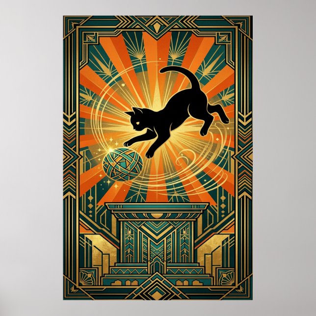Art Deco Winged Mystical Cat Wall Art Poster (Framsidan)