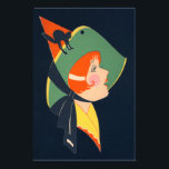 Art Deco Witch Hat Black Cat Fototryck<br><div class="desc">Vintage Halloween-utskrift</div>
