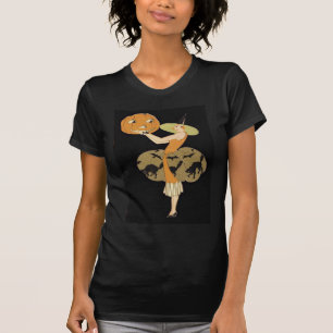 Art Deco Witch Jack o lantern Pumpkin Black Cat Tee Shirt
