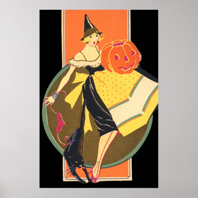 Art Deco Witch Jack o lantern Pumpkin Poster (Framsidan)