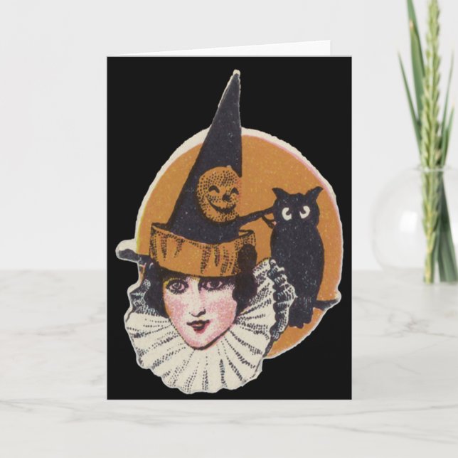 Art Deco Witch Jack o lantern Pumpkin Uggla Kort (Framsida)
