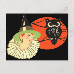 Art Deco Witch Uggla Full Moon Vykort