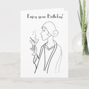 Art Deco Woman Birthday Kort