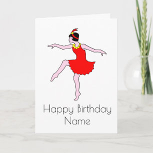 Art Deco Woman Dancer Red Dress Birthday Kort