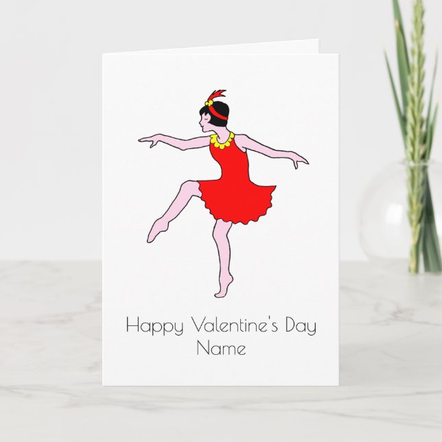 Art Deco Woman Dancer Red Dress Valentineser Kort (Framsida)