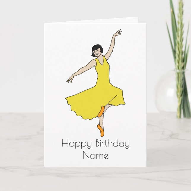 Art Deco Woman Dancing Gult Dress Birthday Card Kort (Framsida)