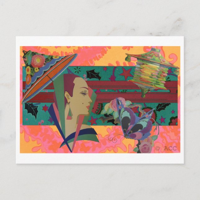 Art Deco Woman Färg Stänk Vykort (Framsida)