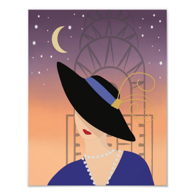 Art Deco Woman i Hat, Chrysler Byggnad Poster (Framsidan)