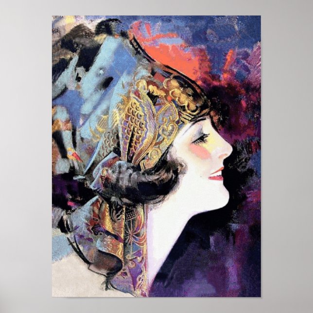 Art Deco Woman i Scarf Poster (Framsidan)