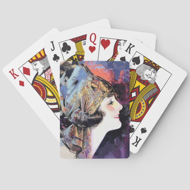 Art Deco Woman i Scarf Spel Kort (Baksidan)