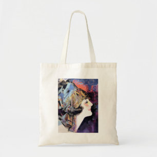 Art Deco Woman i Scarf Tote Bag Tygkasse