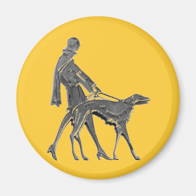 Art Deco Woman och Hund Magnet (Framsidan)