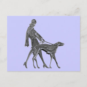 Art Deco Woman och Hund Vykort