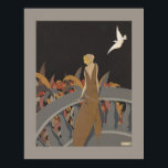 Art Deco Woman Poster<br><div class="desc">En vacker Art Deco-illustration av en kvinna som står på en balkong och tittar på en vit duva. Färgad på hösttoner - en underbar poster.</div>