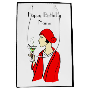 Art Deco Woman Red Hat Birthday Card