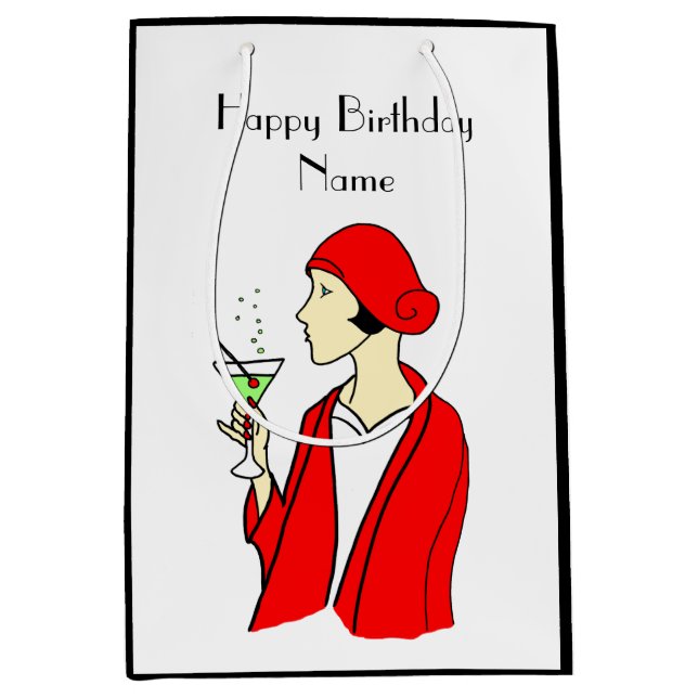 Art Deco Woman Red Hat Birthday Card (Framsidan)