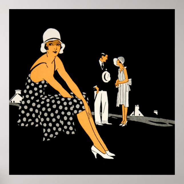 Art Deco Woman Shoes Polka Dot Black Poster (Framsidan)