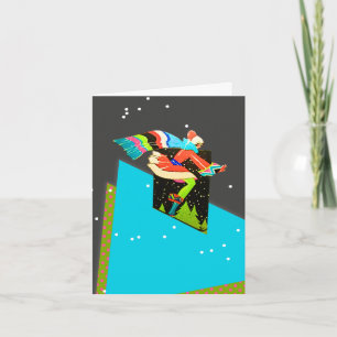 Art Deco Woman Skier Helgkort