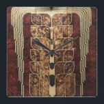 ART DECO WOOD PANELS SQUARE WALL CLOCK FYRKANTIG KLOCKA<br><div class="desc">ART DECO CARVED WOOD PANELS</div>