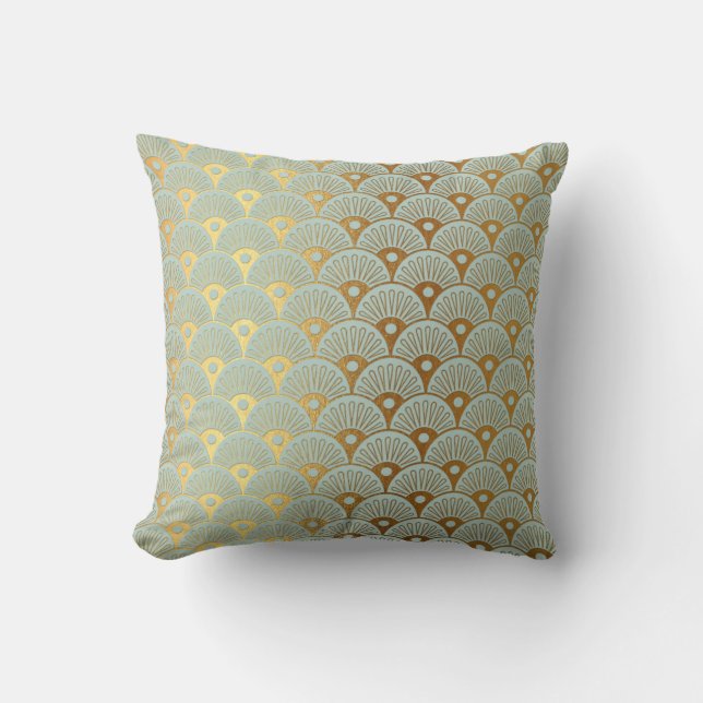 Art Deco Yacht Klubb Mint Grönt Golden Seashells Kudde (Framsida)