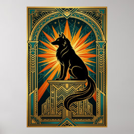 Art Deco Ylande Varg Guld Solstrålning Poster