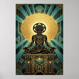 Art Deco Zen Film Meditation Guld & Teal Poster
