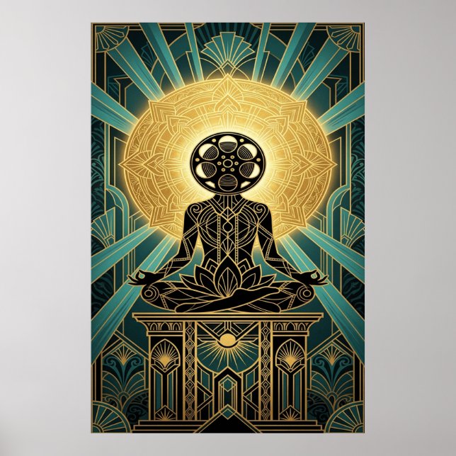Art Deco Zen Film Meditation Guld & Teal Poster (Framsidan)