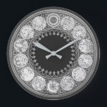 Art Deco Zodiac-tecken| Silver Grått Stor Klocka<br><div class="desc">Art deco-klocka har en zodiakdesign i en silver grått färg-palett. En konstnärlig design med zodiaktecken i vintage i art nouveau mode. En snyggt till ditt kök, vardagsrum eller kontorsvägg, en tänkbar modern kontorsgåva eller modern hemgåva till alla tillfälle. Du kan anpassa genom att använda den angivna fälten eller anpassa den...</div>