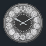 Art Deco Zodiac-tecken| Silver Grått Stor Klocka<br><div class="desc">Art deco-klocka har en zodiakdesign i en silver grått färg-palett. En konstnärlig design med zodiaktecken i vintage i art nouveau mode. En snyggt till ditt kök, vardagsrum eller kontorsvägg, en tänkbar modern kontorsgåva eller modern hemgåva till alla tillfälle. Du kan anpassa genom att använda den angivna fälten eller anpassa den...</div>