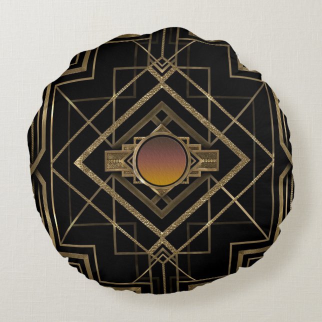 Art décoantikvitetguld rund kudde (Baksidan)