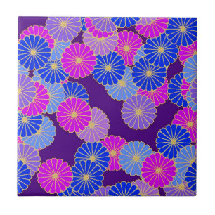Art décoblommamönster - violet, blått och lila kakelplatta