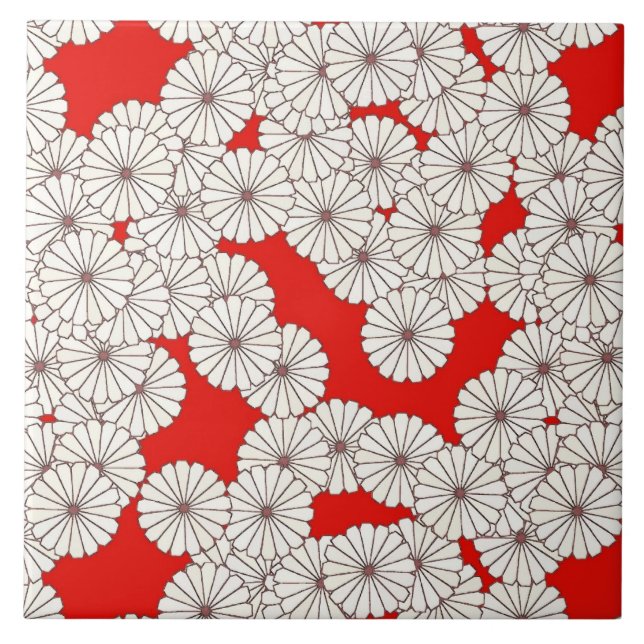 Art décoblommamönster - vit på rött kakelplatta (Framsidan)
