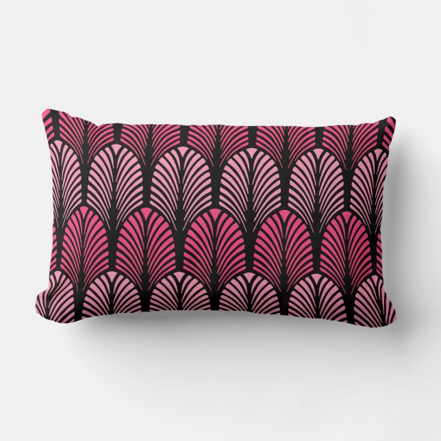 Art décofjädermönster, rosa och svart Fuchsia Lumbarkudde (Framsida)
