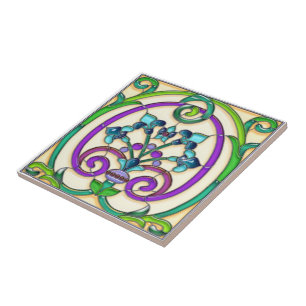 Art décoFleur de Lys målat glass Kakelplatta