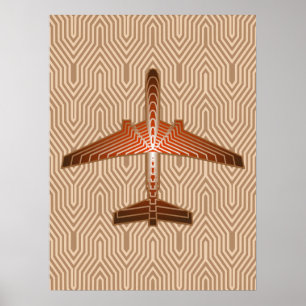Art décoflygplan, brons, guld och rostar brunt poster