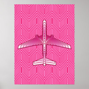 Art décoflygplan, Fuchsia och pastellrosor Poster