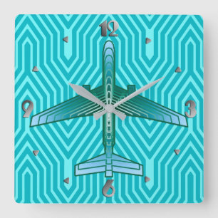 Art décoflygplan, turkos, kricka och Aqua Fyrkantig Klocka