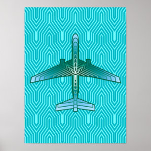 Art décoflygplan, turkos, kricka och Aqua Poster